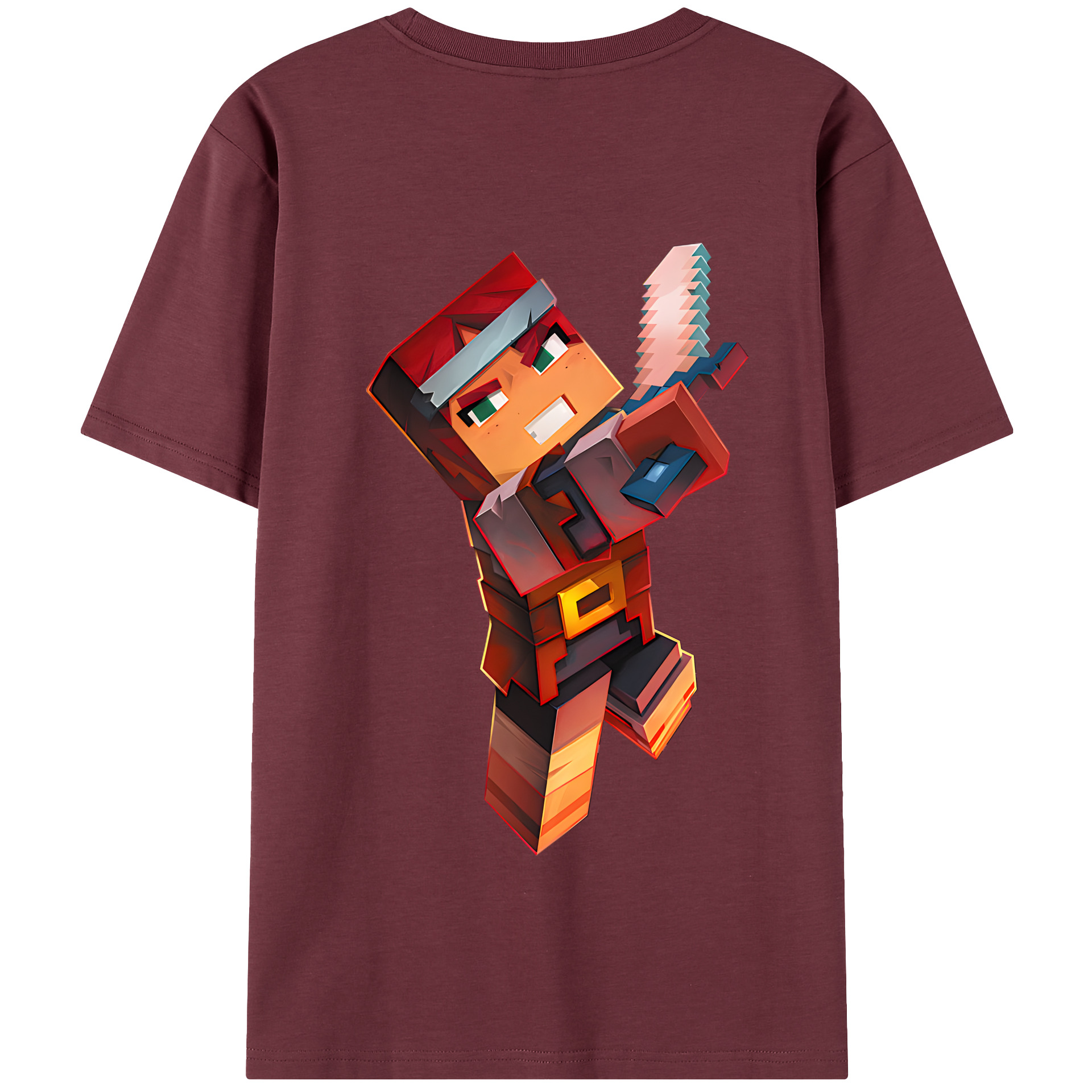 （画像用） マインクラフト ブロックの世界 Minecraft MC Block world 綿100％半袖Tシャツ（背面プリント）